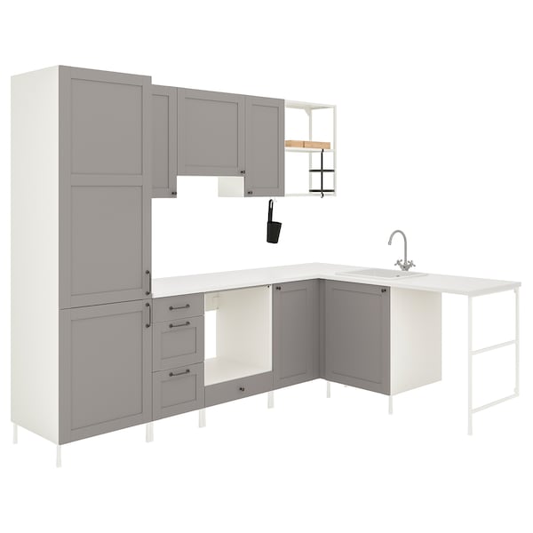 Corner kitchen, white/grey frame + Hoover Appliances + Installation