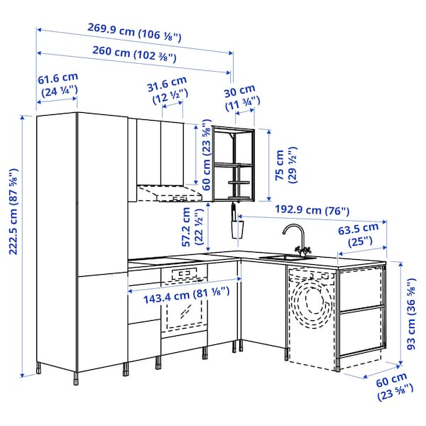 Corner kitchen, white/grey frame +Bush Appliances + Installation