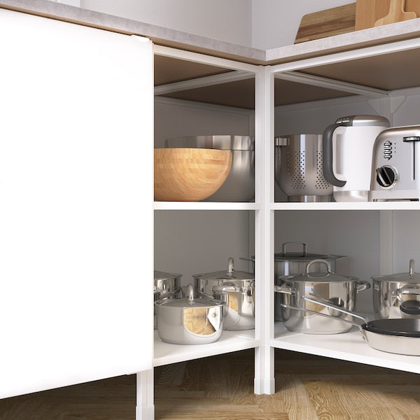 Corner kitchen, white/oak effect + Hoover Appliances + Installation