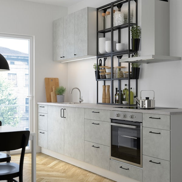 Kitchen, anthracite/concrete effect, 323x63.5x241 cm