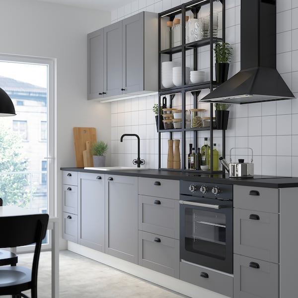 Kitchen, anthracite/grey frame, 323x63.5x241 cm + Bosch Appliances + Installation