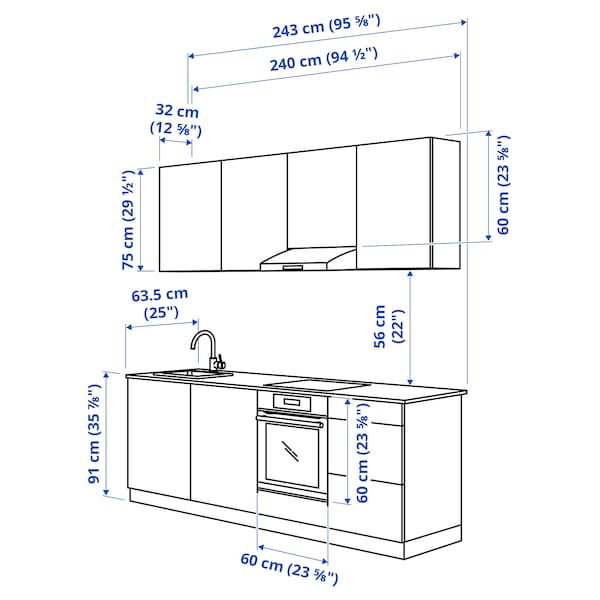 Kitchen, white frame, 243x63.5x222 cm + Hoover Appliances + Installation
