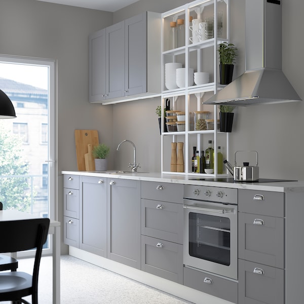 Kitchen, white/grey frame, 323x63.5x241 cm + Bush Appliances + Installation