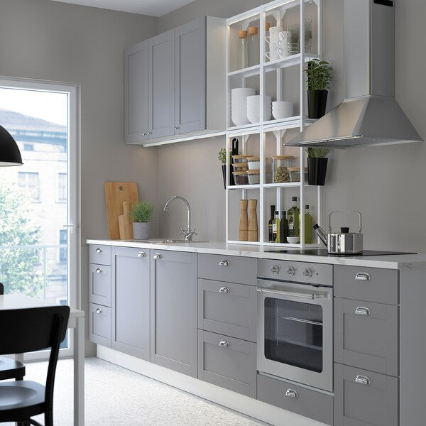 Kitchen, white/grey frame, 323x63.5x241 cm + Bosch Appliances + Installation