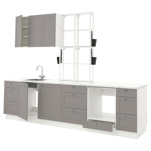 Kitchen, white/grey frame, 323x63.5x241 cm + Bosch Appliances + Installation