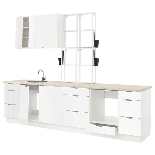 Kitchen, white/high-gloss white, 323x63.5x241 cm + Bush Appliances + Installation
