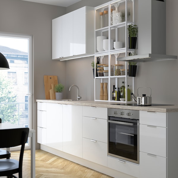 Kitchen, white/high-gloss white, 323x63.5x241 cm + Bush Appliances + Installation