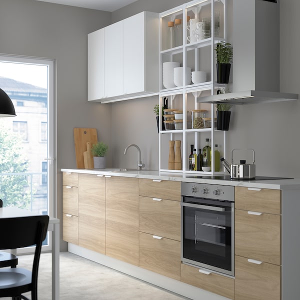 Kitchen, white/oak effect white, 323x63.5x241 cm + Hoover Appliances + Installation