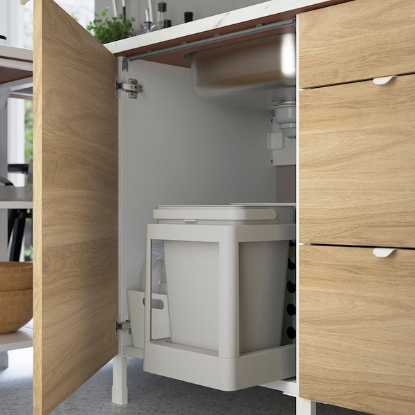 Kitchen, white/oak effect white, 323x63.5x241 cm + Bush Appliances + Installation