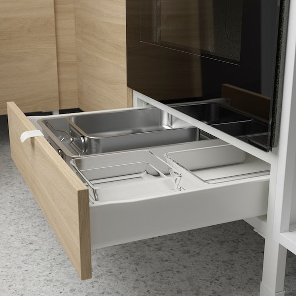 Kitchen, white/oak effect white, 323x63.5x241 cm + Hoover Appliances + Installation