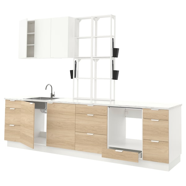 Kitchen, white/oak effect white, 323x63.5x241 cm + Bosch Appliances + Installation