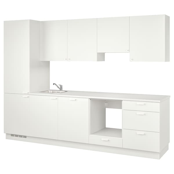 Kitchen, white, 301.5x63.5x222.5 cm + Bosch Appliances + Installation