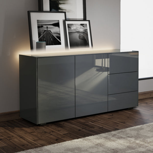 Frank Olsen High Gloss SMART phone charging and LED mood lighting grey sideboard