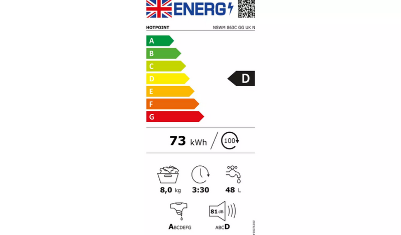 Hotpoint NSWM863CGG 8KG 1600 Spin Washing Machine - Graphite757/9950