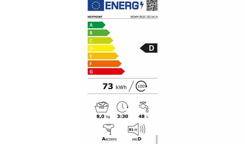 Hotpoint NSWM863CGG 8KG 1600 Spin Washing Machine - Graphite757/9950