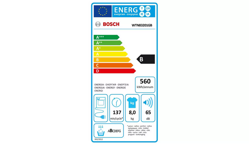 Bosch WTN83201GB 8KG Condenser Tumble Dryer - White795/0256