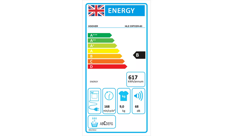 Hoover HLE C9TCER-80 9KG Condenser Tumble Dryer - Graphite959/8458