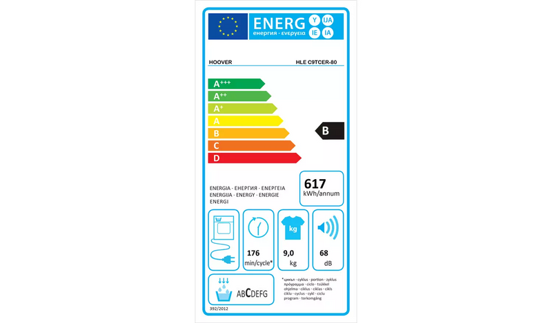 Hoover HLE C9TCER-80 9KG Condenser Tumble Dryer - Graphite959/8458