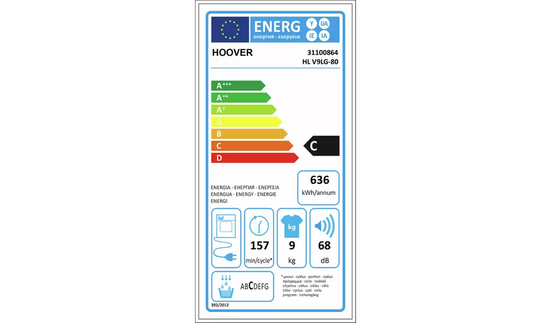 Hoover HLV9LG 9KG Vented Tumble Dryer - White728/8667 Rating 4 out of 5