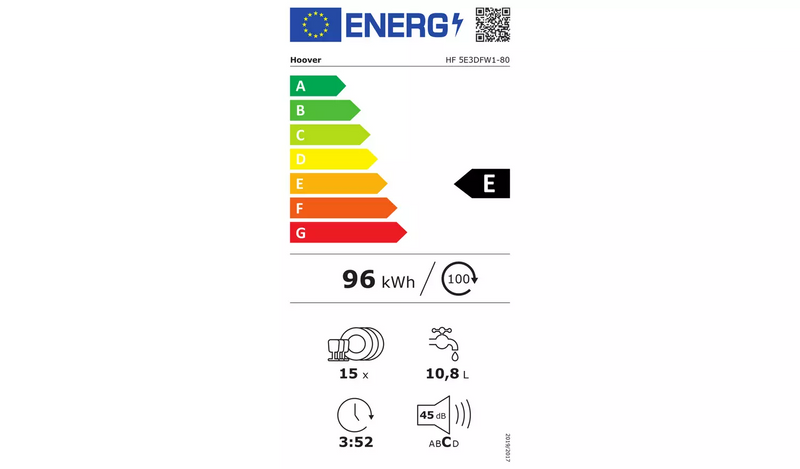 Hoover HF 5E3DFW1 Full Size Dishwasher - White943/6118