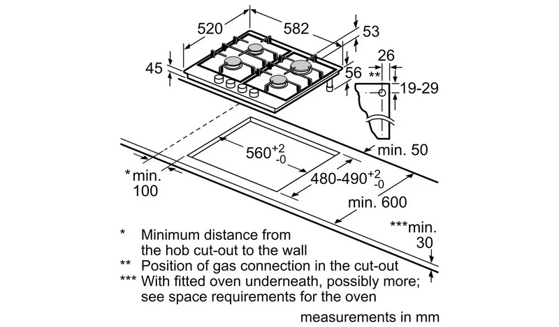 Bosch PCP6A5B90 Cast Iron Support 60cm Gas Hob - S/Steel112/3089