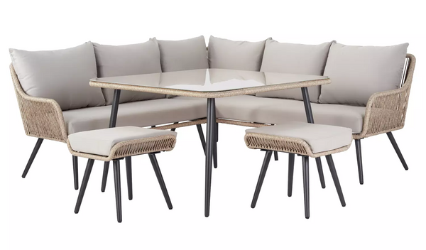 Habitat Malta 6 Seater Steel Corner Dining Set - Natural225/8032