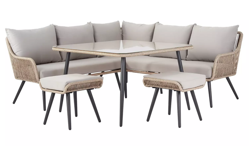 Habitat Malta 6 Seater Steel Corner Dining Set Natural225 8032