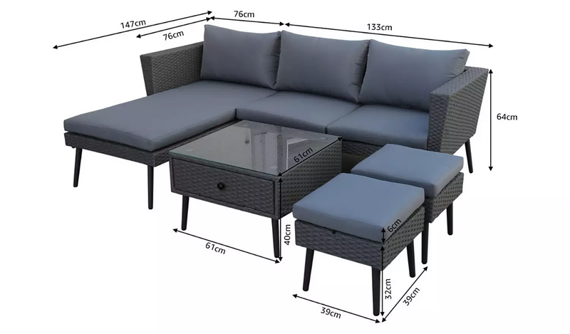 Habitat 5 Seater Rattan Effect Corner Sofa Set - Grey939/7673