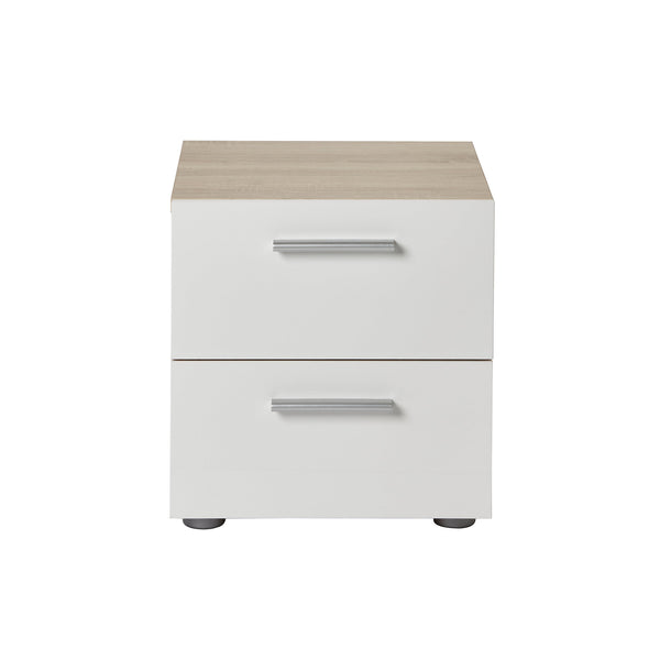 Lamego White oak effect 2 Drawer Bedside table (H)423mm (W)400mm (D)402.5mm