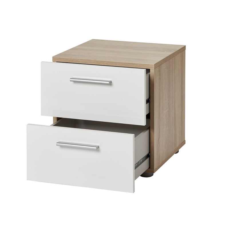 Lamego White oak effect 2 Drawer Bedside table (H)423mm (W)400mm (D)402.5mm