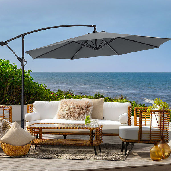 Livingandhome 3M Large Garden Hanging Parasol Cantilever Sun Shade Patio Banana Umbrella No Base, Dark Grey