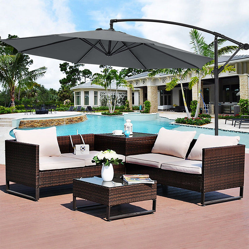 garden banana parasol sun shade patio hanging rattan set umbrella Livingandhome 3M Large Garden Hanging Parasol Cantilever Sun Shade Pat