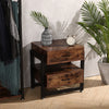 Livingandhome Metal Frame Wooden Bedside Table with 2 Drawers (x 2)