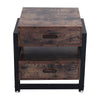 Livingandhome Metal Frame Wooden Bedside Table with 2 Drawers (x 2)