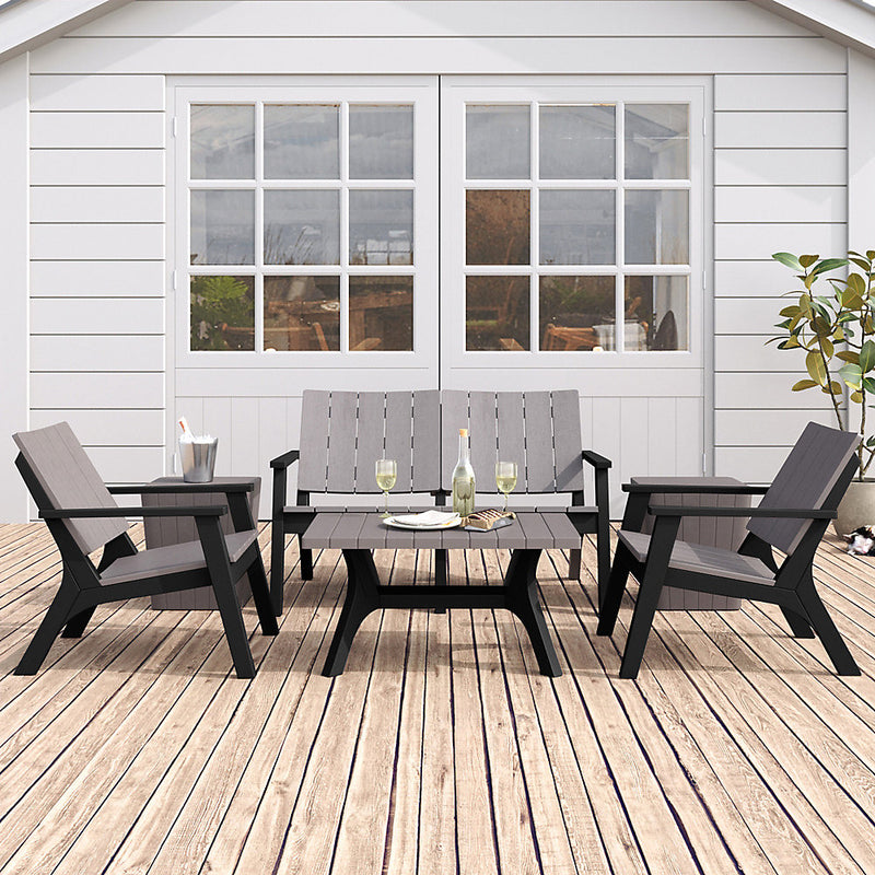 Livingandhome Set of 4 Coffee Patio Garden Plastic Furniture Table and Chairs Bench Set