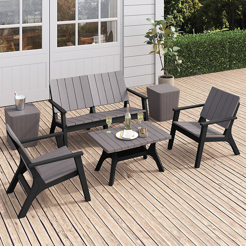 Livingandhome Set of 4 Coffee Patio Garden Plastic Furniture Table and Chairs Bench Set