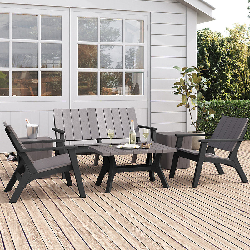 Livingandhome Set of 4 Coffee Patio Garden Plastic Furniture Table and Chairs Bench Set