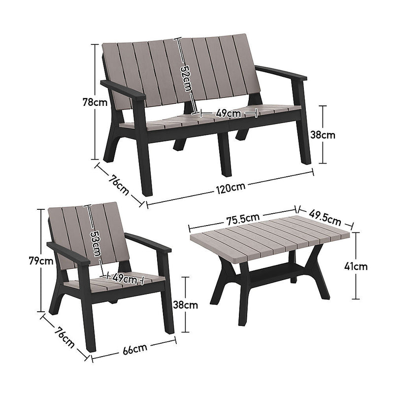 Livingandhome Set of 4 Coffee Patio Garden Plastic Furniture Table and Chairs Bench Set