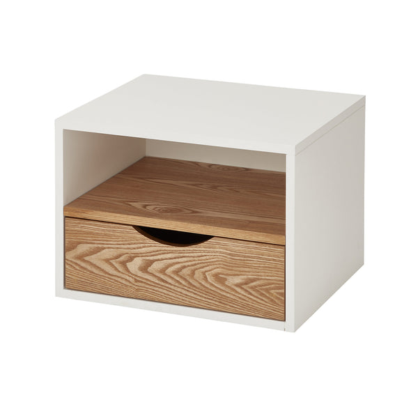 Monda Matt ash veneer 1 Drawer Bedside table (H)250mm (W)300mm (D)350mm