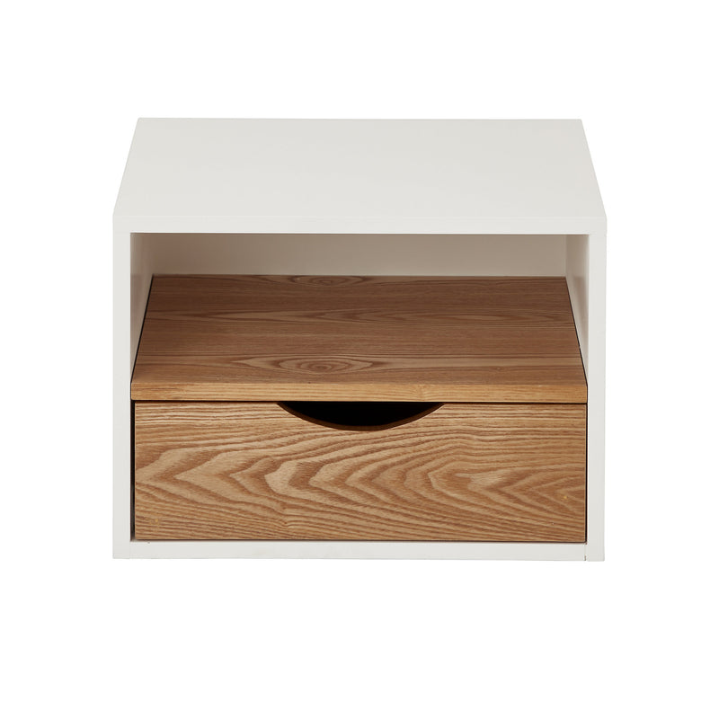 Monda Matt ash veneer 1 Drawer Bedside table (H)250mm (W)300mm (D)350mm