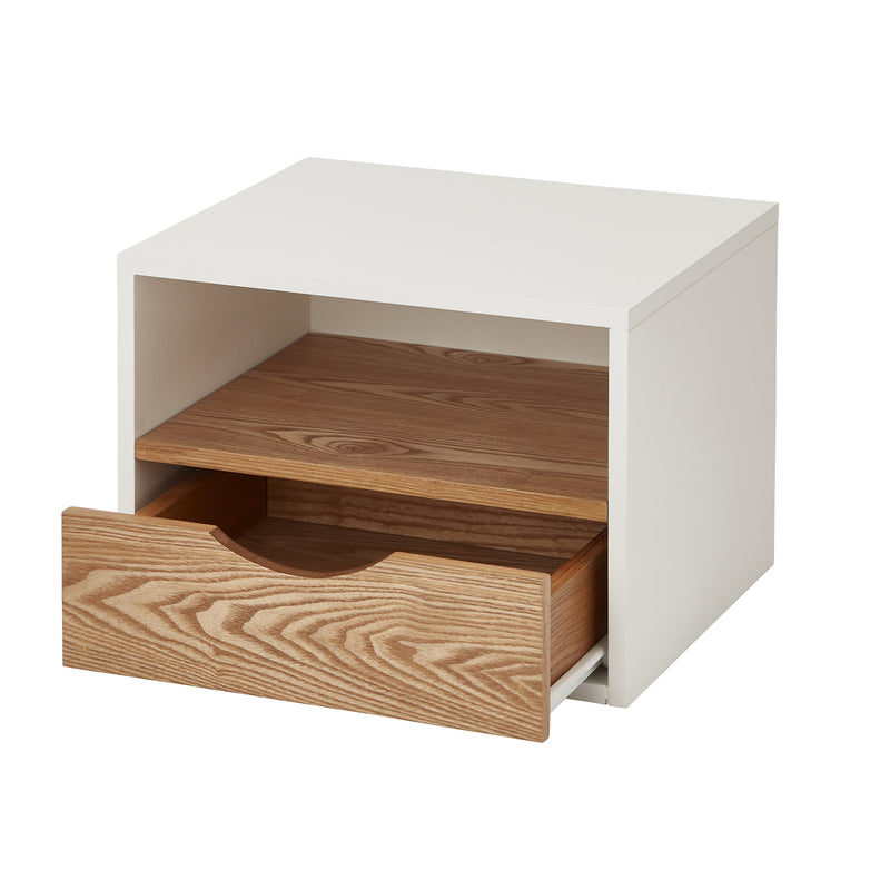 Monda Matt ash veneer 1 Drawer Bedside table (H)250mm (W)300mm (D)350mm