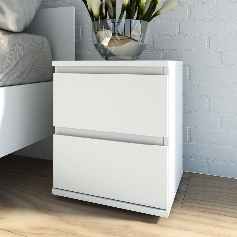 Nova Matt white 2 Drawer Bedside table (H)480mm (W)400mm (D)340mm