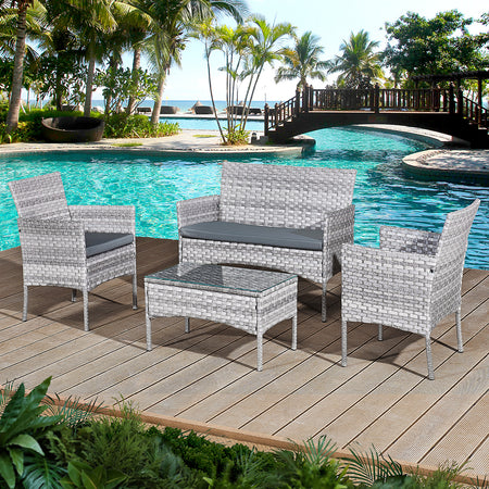 Oseasons Acorn Rattan 4 Seat Bistro Lounge Set in Dove Grey