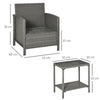 Outsunny 3 PC Rattan Outdoor Cushioned Single Sofa Coffee Table Light, Grey
