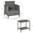 Outsunny 3 PC Rattan Outdoor Cushioned Single Sofa Coffee Table Light, Grey