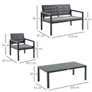 Outsunny 4 Piece Outdoor Conversation Furniture Set with Coffee Table and Cushions Grey