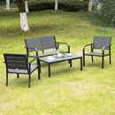 Outsunny 4 Piece Outdoor Conversation Furniture Set with Coffee Table and Cushions Grey