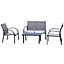 Outsunny 4pcs Patio Furniture Set Garden Sofa Glass Top Coffee Table Chairs