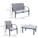 Outsunny 4pcs Patio Furniture Set Garden Sofa Glass Top Coffee Table Chairs