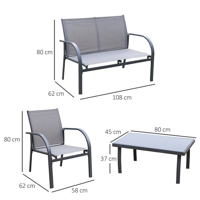 Outsunny 4pcs Patio Furniture Set Garden Sofa Glass Top Coffee Table Chairs